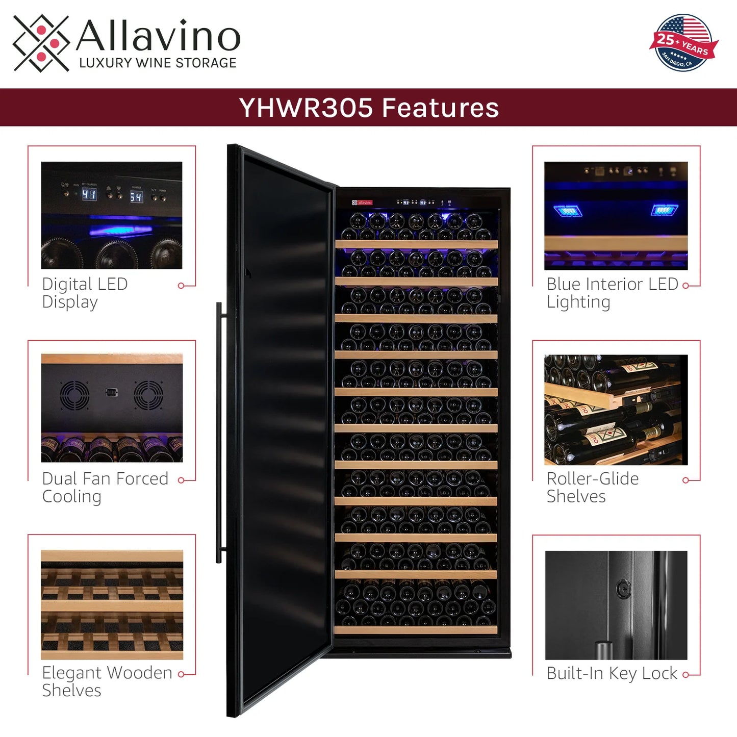 Allavino 32" Wide Vite II Tru-Vino 277 Bottle Single Zone Black Wine Refrigerator