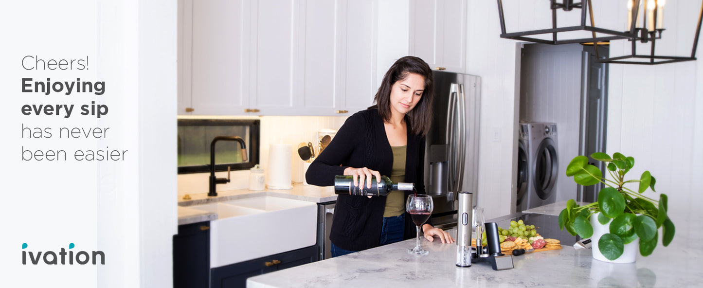 Ivation 6- Piece Electric Wine  Opener Gift Set – Stainless Steel Electric Opener, Vacuum Preserver, 2 Cork Stoppers, Foil Cutter & Charging Base