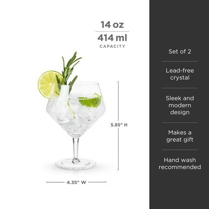 Raye Angled Crystal Gin & Tonic Glasses, Set of 2