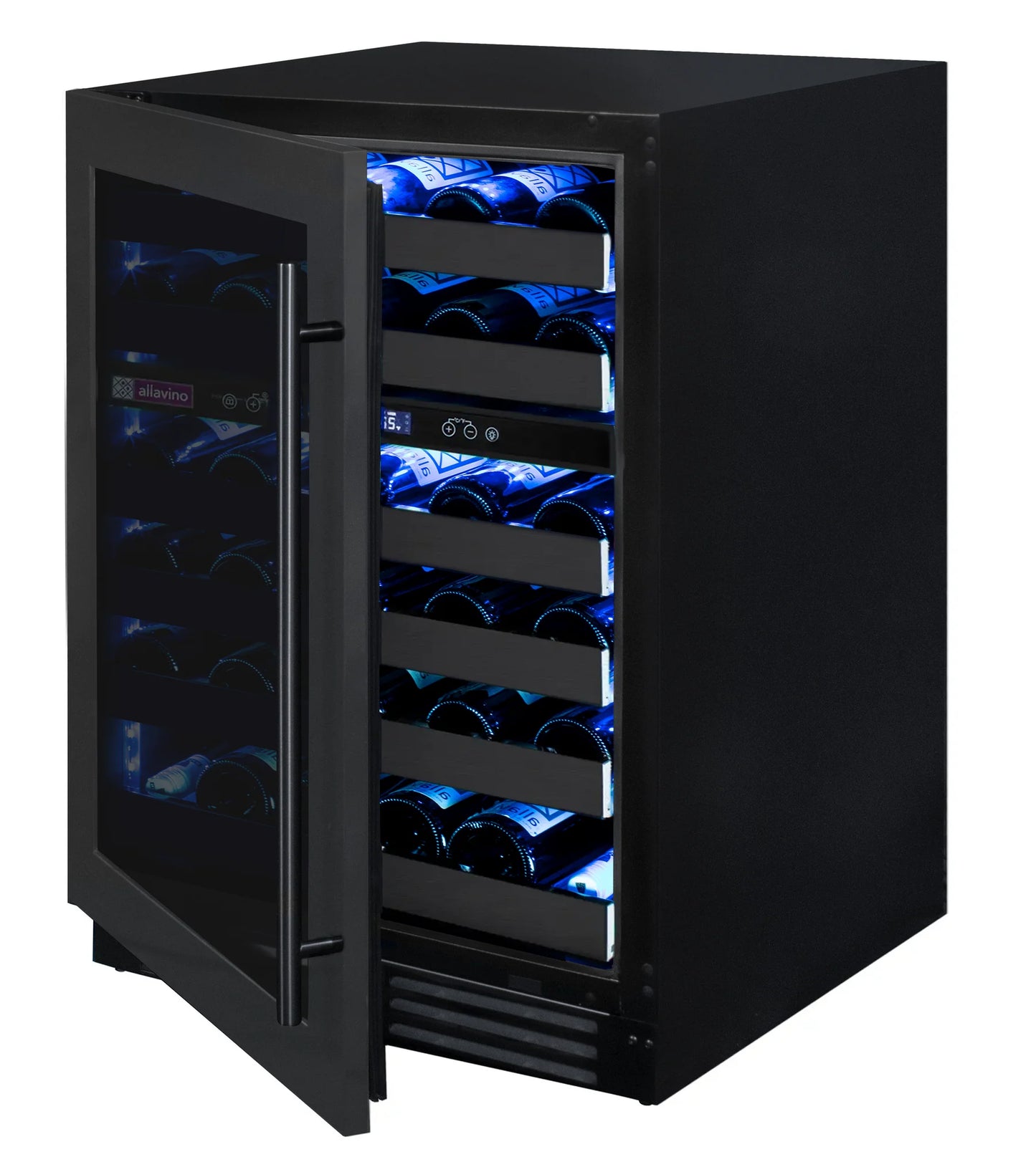 Allavino Reserva Series 50 Bottle 34" Tall Single or Dual Zone Black Stainless Steel Wine Cooler Refrigerator