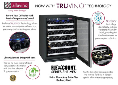 Allavino 24" Wide FlexCount II Tru-Vino 56 Bottle Single or Dual Zone Stainless Steel Wine Refrigerator