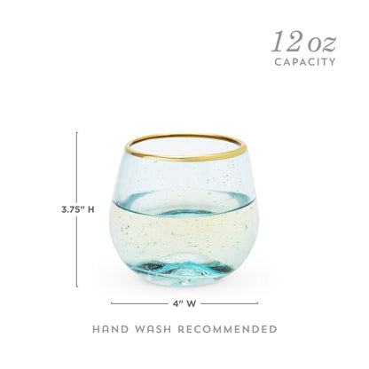 Aqua Bubble Stemless Wine Glass Set
